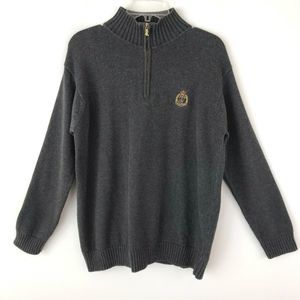 Vintage Ralph Lauren Size M Men’s 1/4 Zip Gray Pullover Sweater Gold Logo Crest